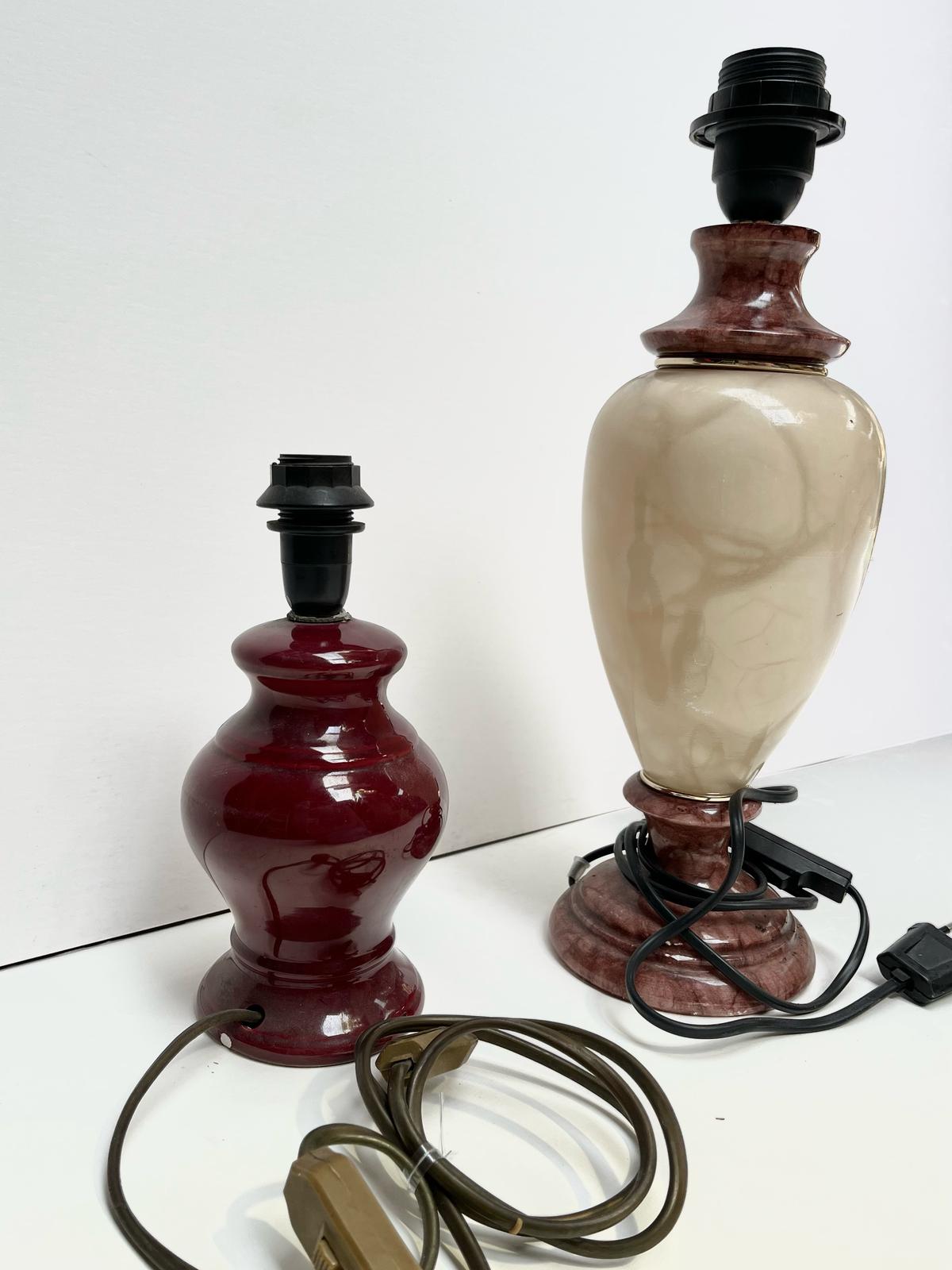 Pied de lampe céramique beige et rouge