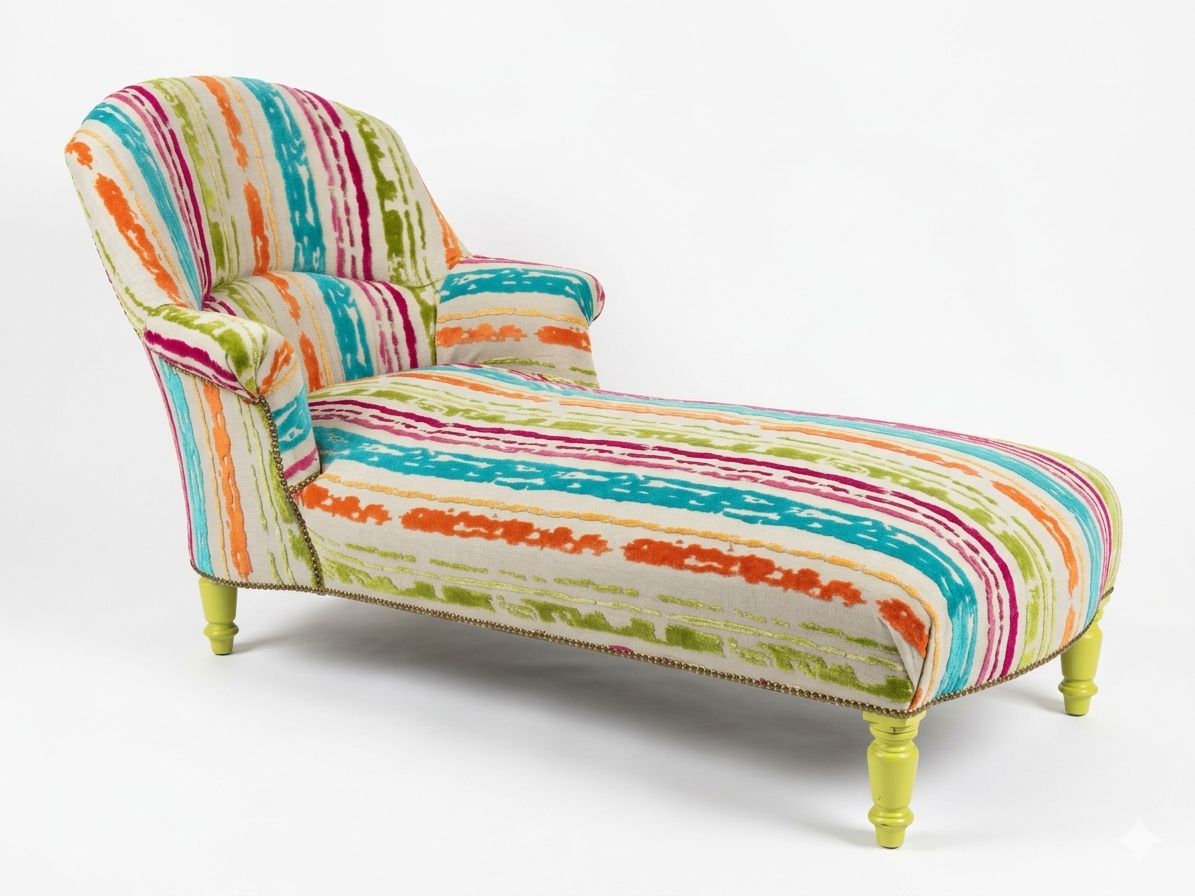 Méridienne en tissu à rayures multicolores