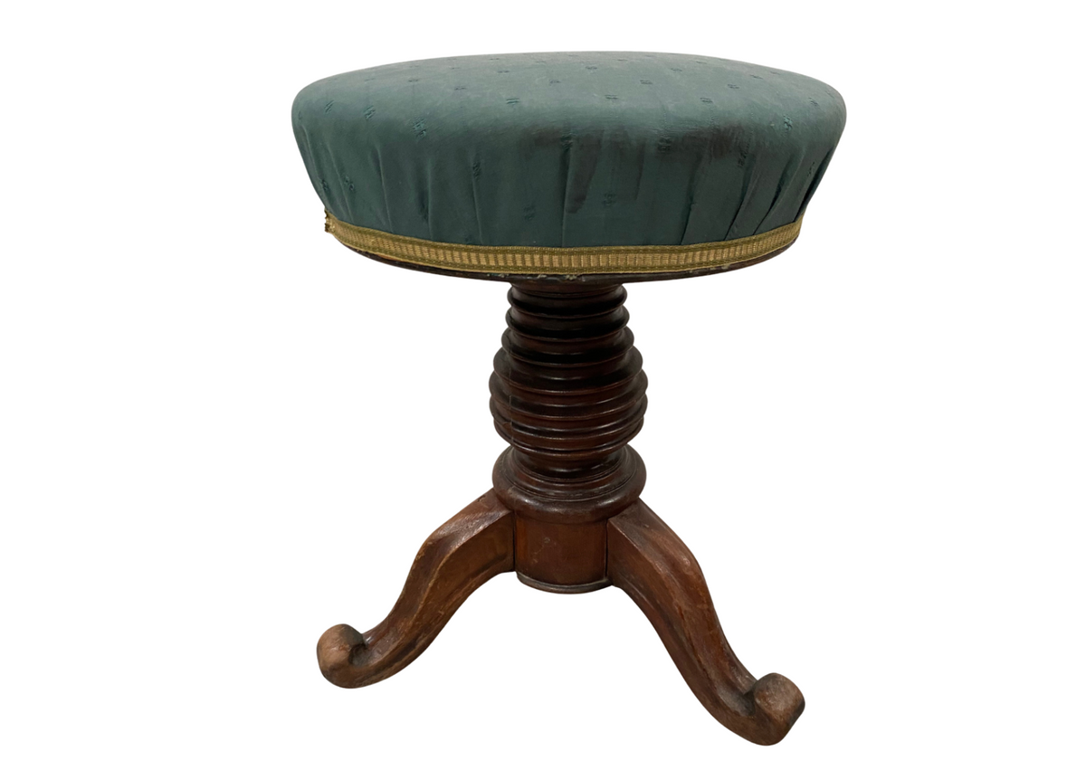 Tabouret de piano en bois et tissu vert