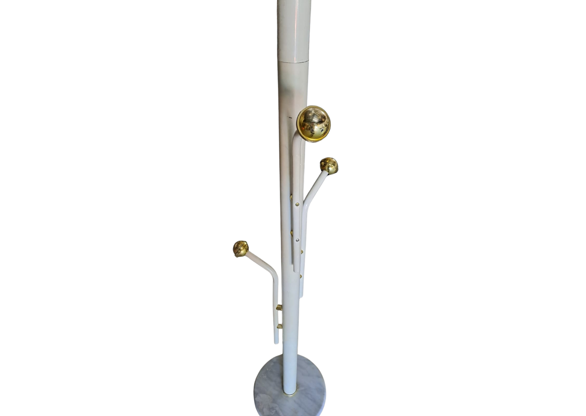 Porte-manteau années 60 en métal blanc et marbre (H 180 cm)