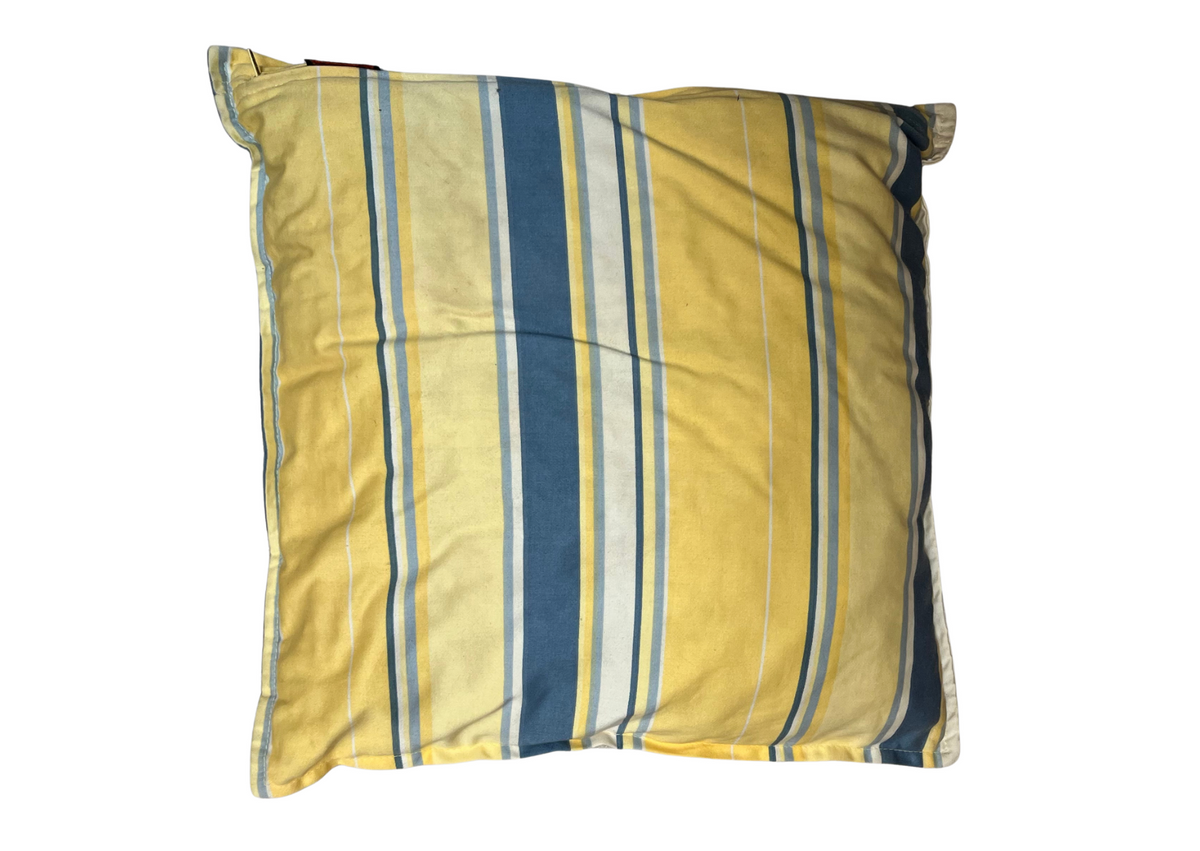 Coussin carré à rayures jaunes et bleues
