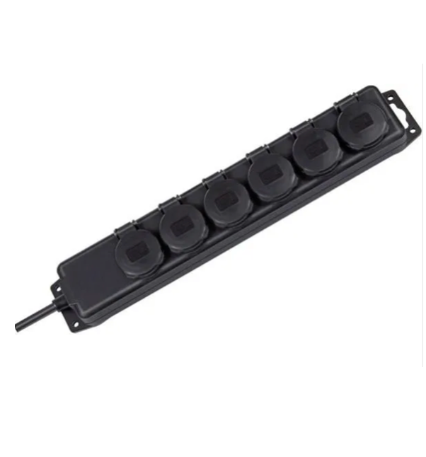 Mutliprise IP44 - 6 prises - clapet - Noir