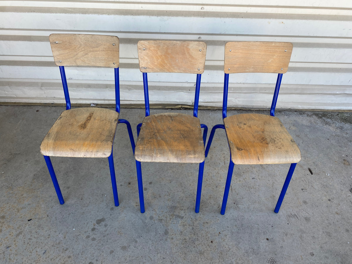 Chaise écoliers bois/ bleu