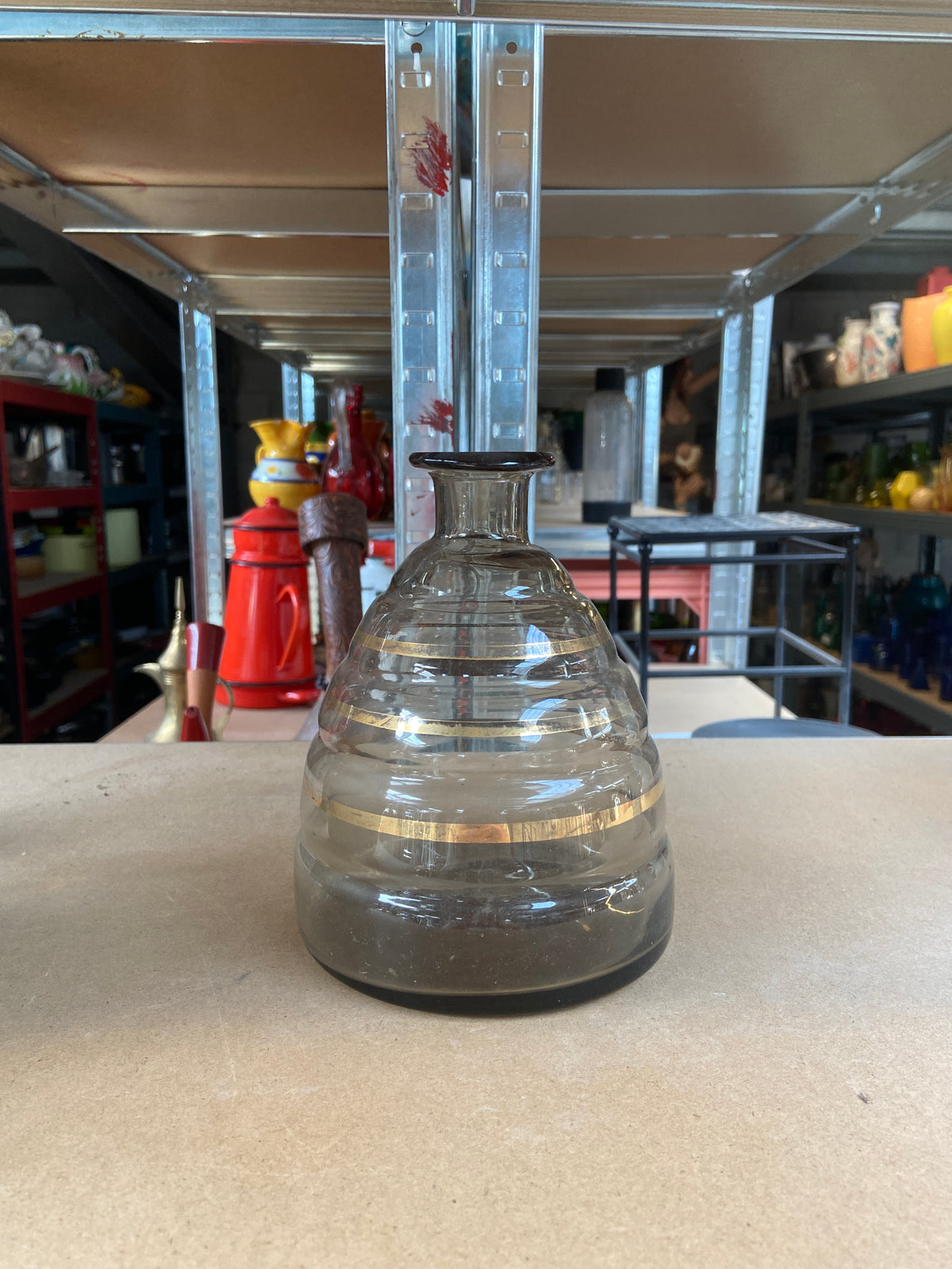 Vase verre fumé bande doré