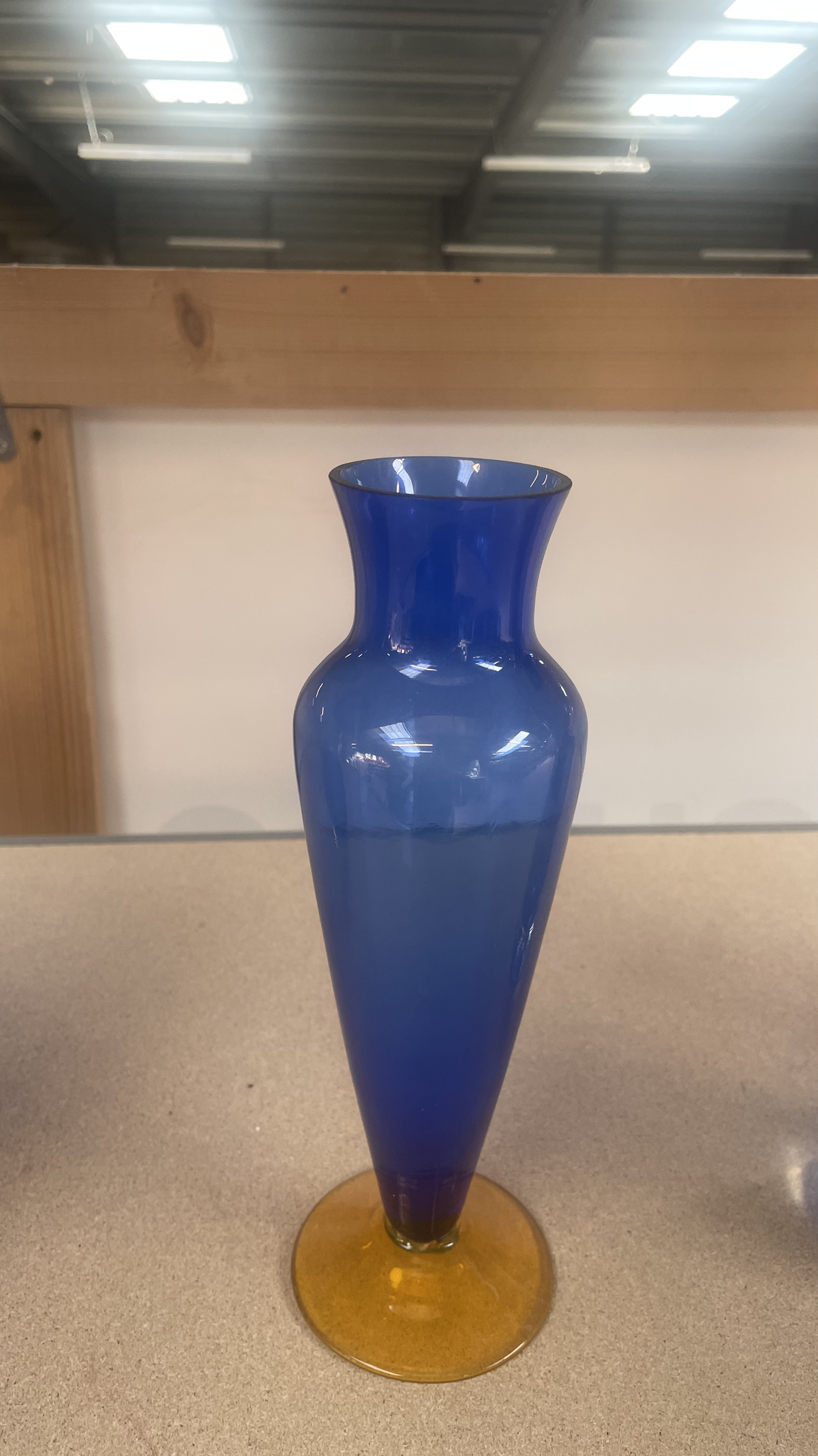 Vase haut bleu et jaune - verre