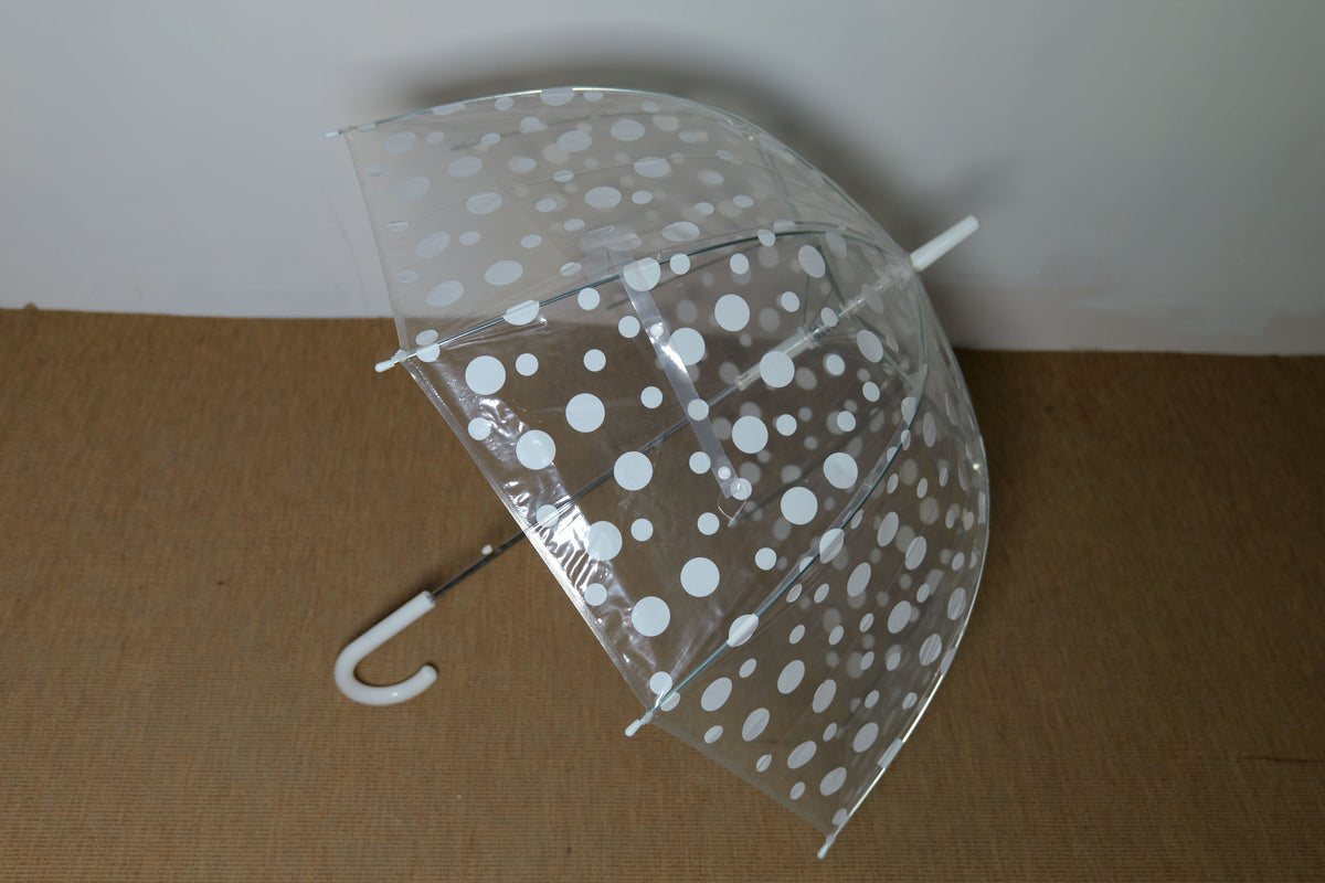 Parapluie transparent à pois blancs