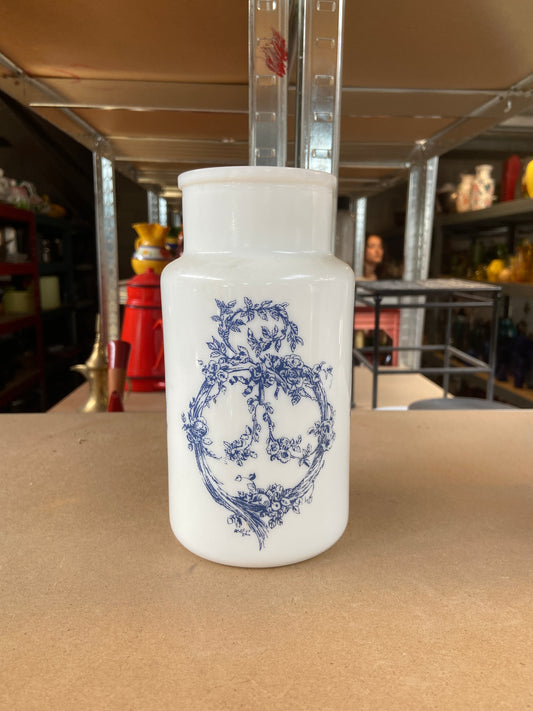 Céramique blanche motif couronné bleu