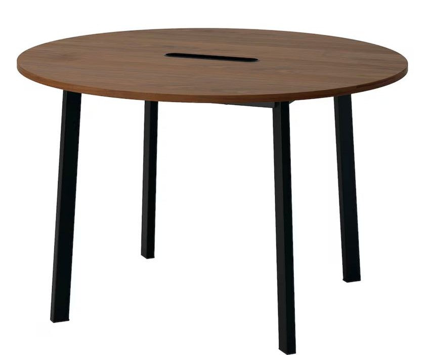 Table conférence, rond plaqué noyer/noir