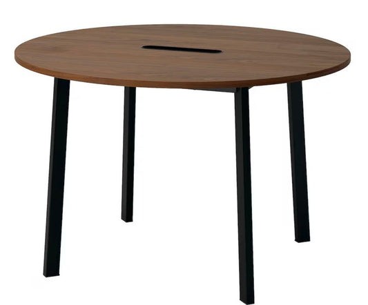 Table conférence, rond plaqué noyer/noir