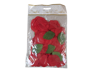 Pétales de rose artificiels en tissu avec des feuilles vertes