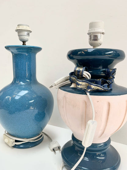 Pied de lampe en céramique bleue