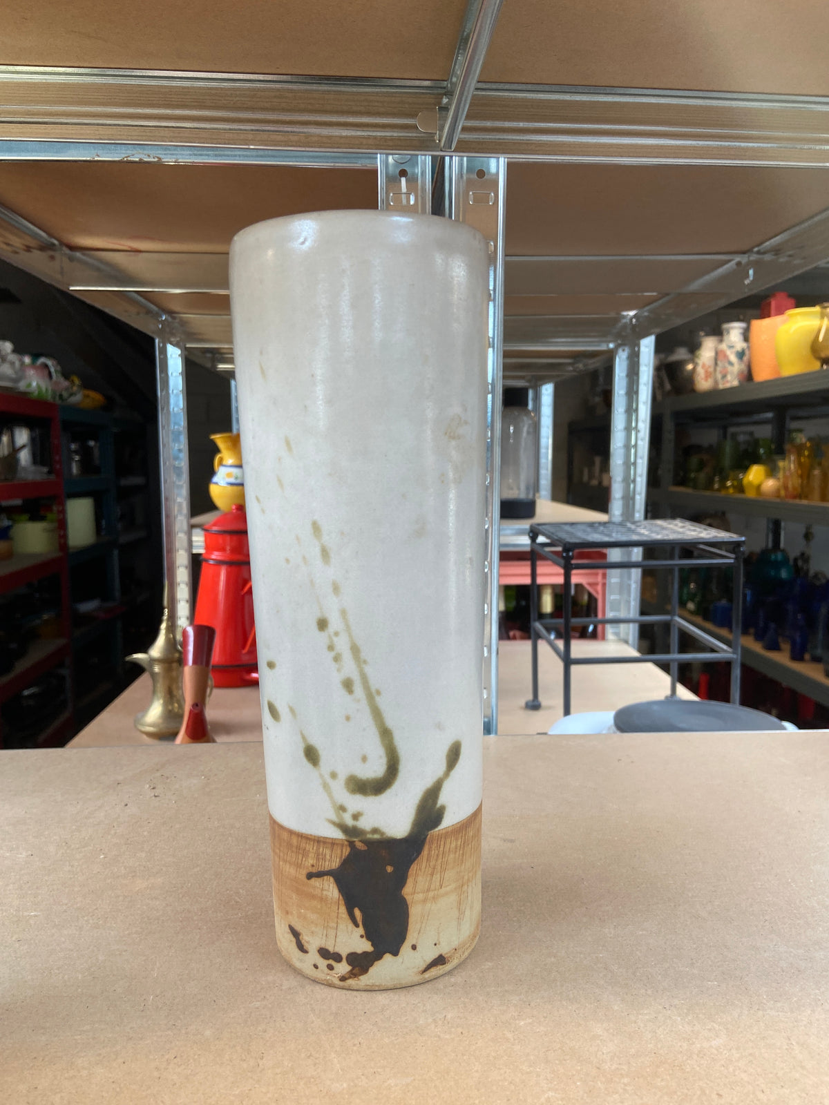 Vase céramique gris vert et beige