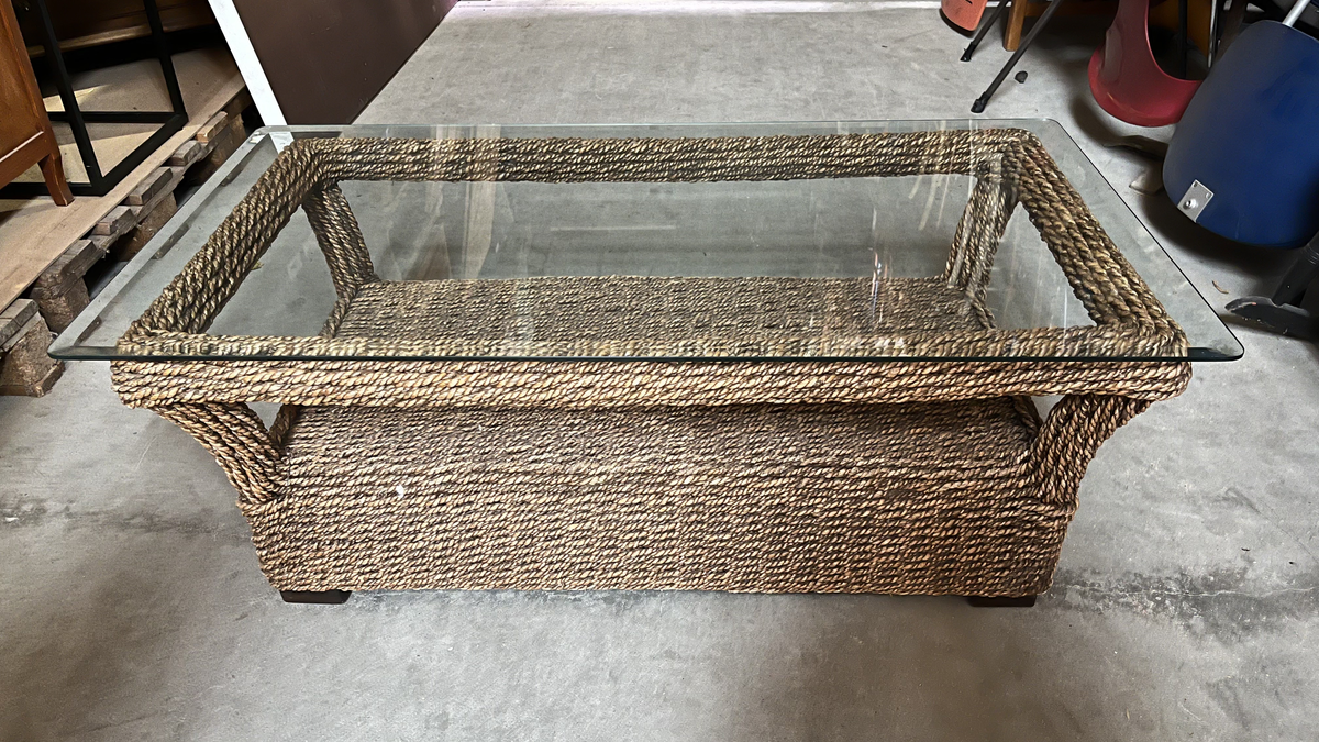 Table Basse - Vitre & Rotin
