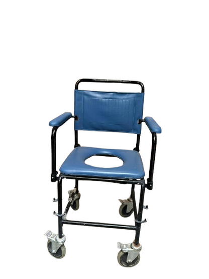 Chaise toilette bleue à roulette
