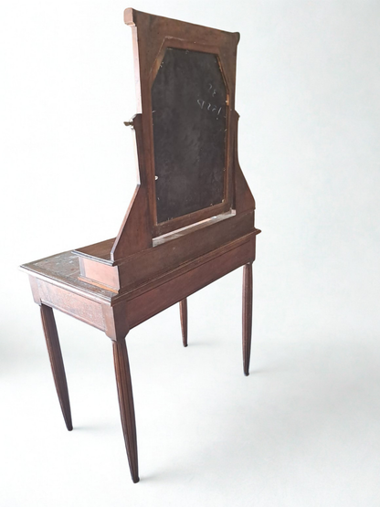 Coiffeuse en bois à dessus marbré et miroir (L 89 × P 52,5 × H 156 cm)