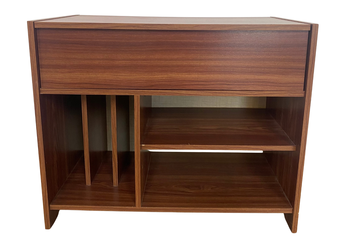 Meuble tourne-disque en bois à abattant et casier