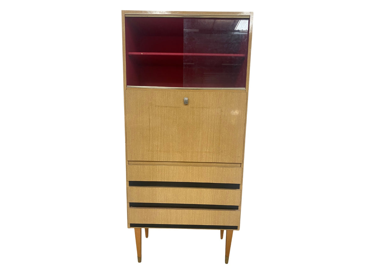 Secrétaire en bois clair à vitrine (L 80 × P 39 × H 174 cm)