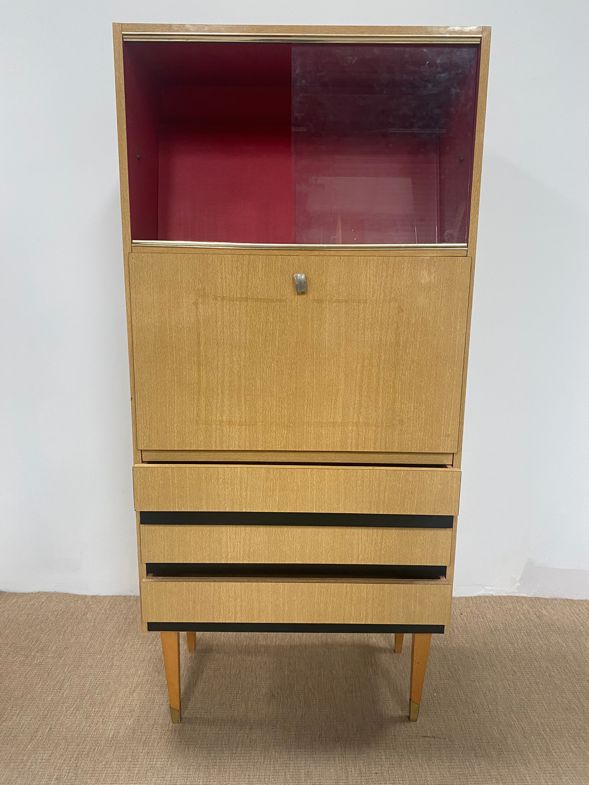 Secrétaire en bois clair à vitrine (L 80 × P 39 × H 174 cm)