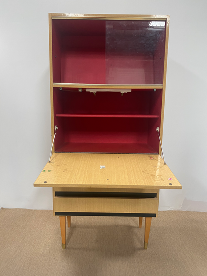 Secrétaire en bois clair à vitrine (L 80 × P 39 × H 174 cm)