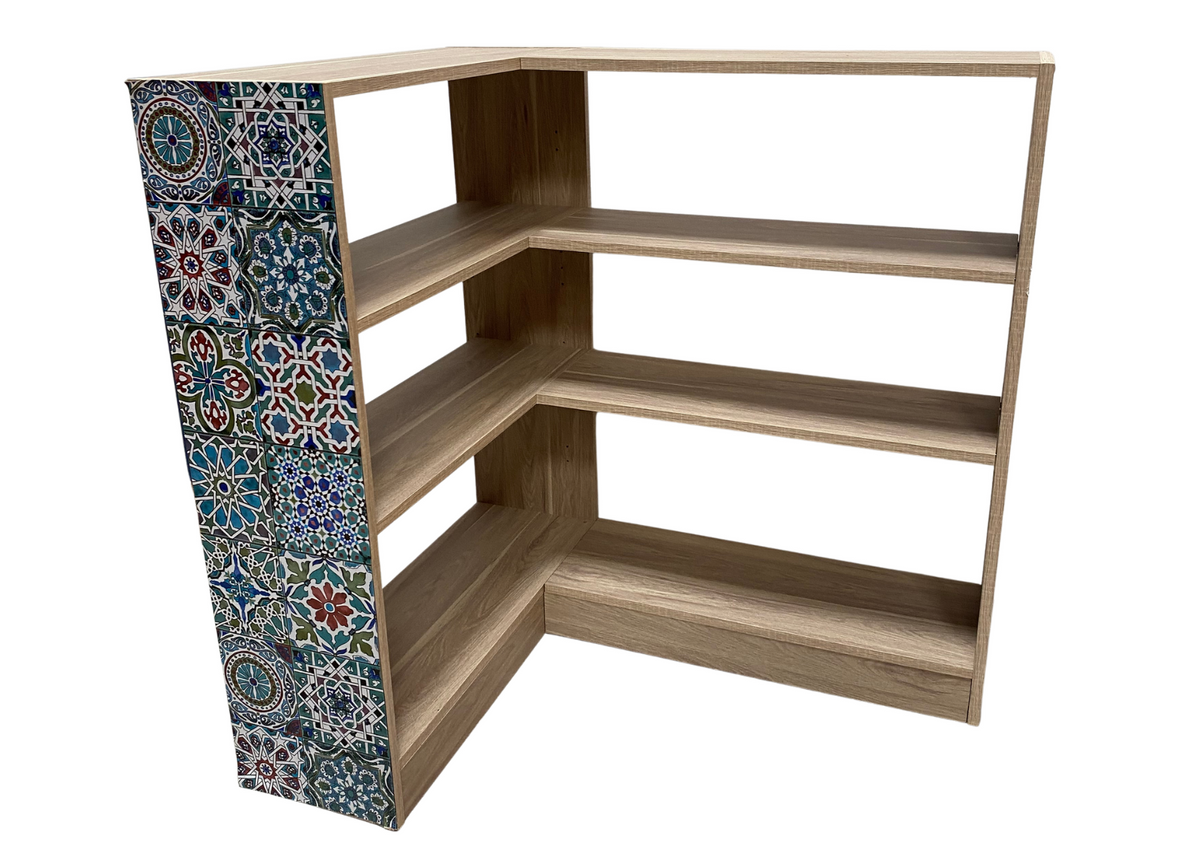 Étagère d'angle en bois à motif carreaux de ciment