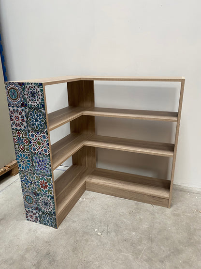 Étagère d'angle en bois à motif carreaux de ciment