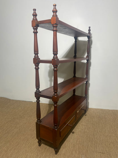 Étagère en bois foncé à montants tournés (L 65 × P 15 × H 90 cm)