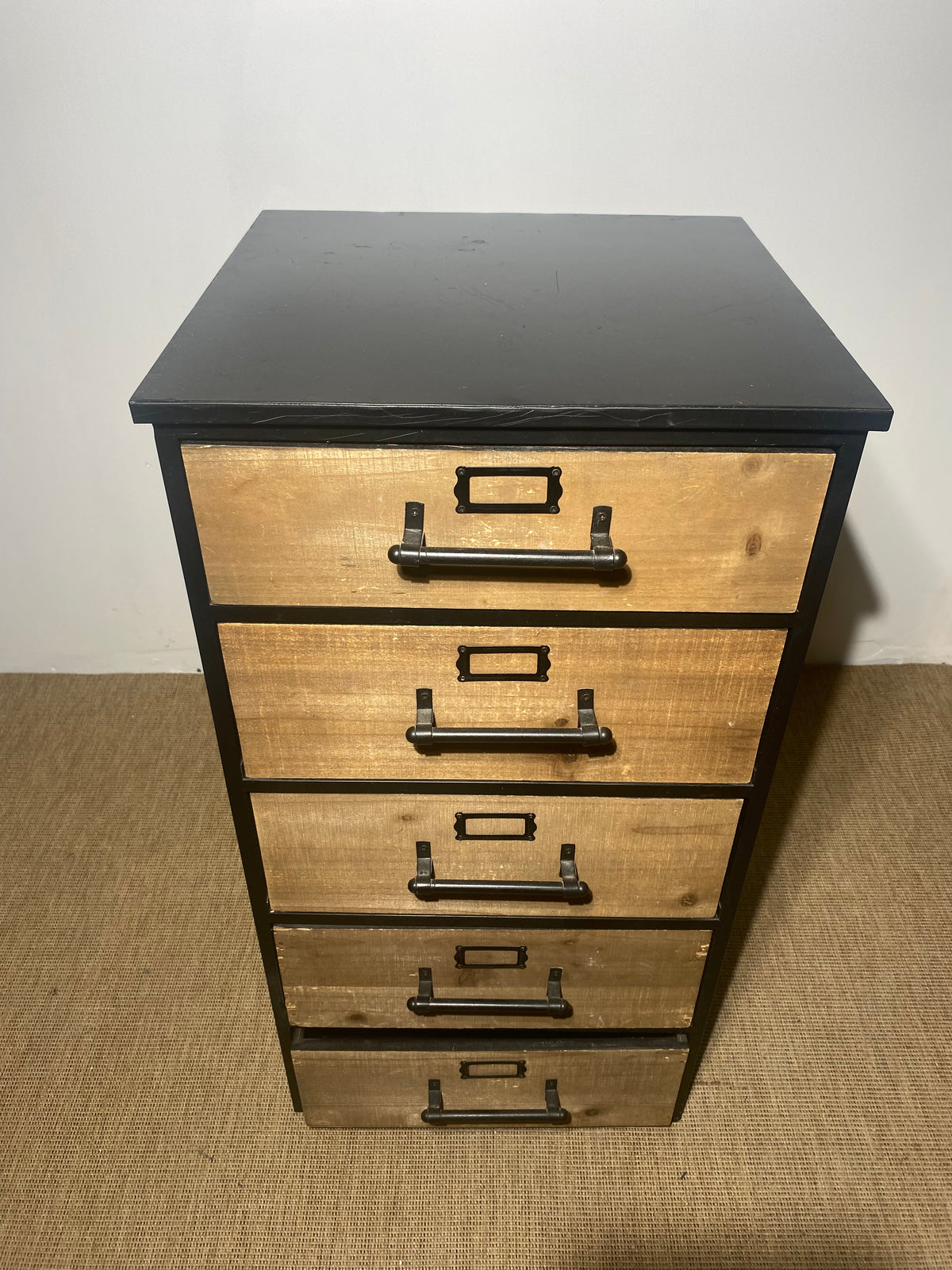 Meuble à tiroirs noir et bois (L 42 × P 40 × H 80 cm)