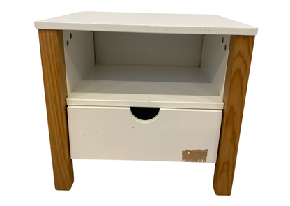 Table de chevet blanche et bois à tiroir et niche