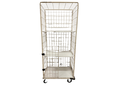 Chariot cage grillagé blanc à roulettes