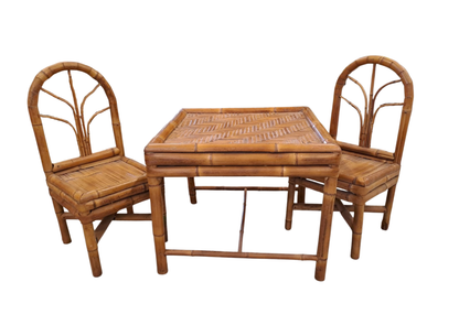 Lot de table et chaises en bambou et rotin