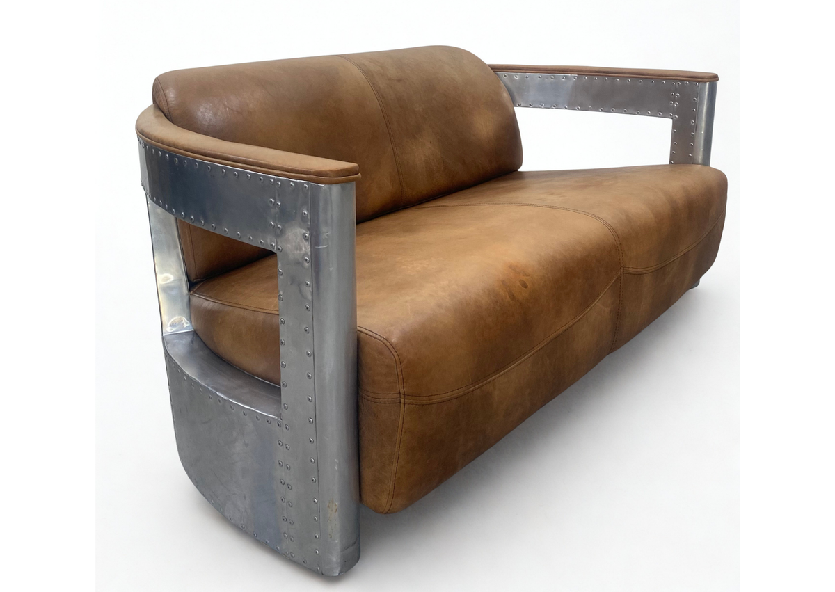 Canapé aviateur en cuir et aluminium (L 145 × P 90 × H 72 cm)