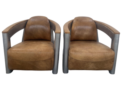 Fauteuil aviateur en cuir et aluminium (L 75 × P 90 × H 72 cm)