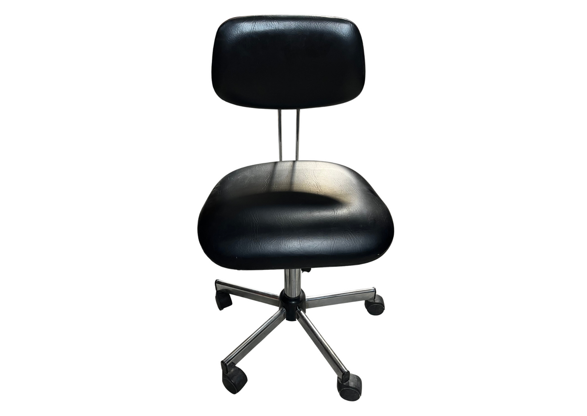 Chaise de bureau vintage en cuir noir et métal chromé