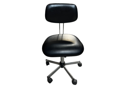 Chaise de bureau vintage en cuir noir et métal chromé