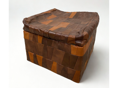 Pouf coffre en cuir marron patchwork