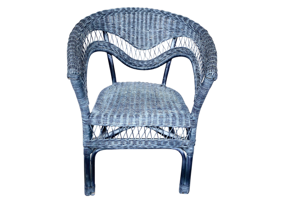 Fauteuil en rotin tressé gris bleu