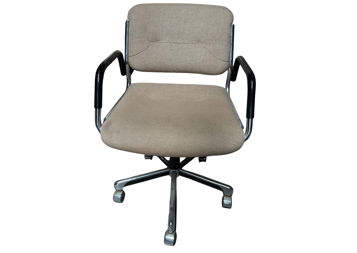 Chaise de bureau vintage à roulettes en tissu gris