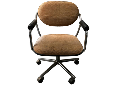 Chaise de bureau vintage à roulettes en tissu marron