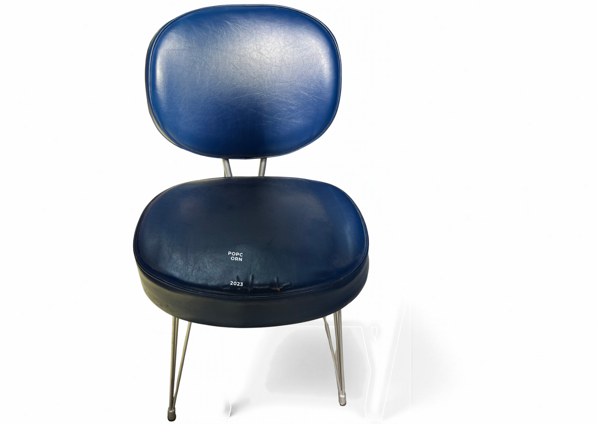 Chaise vintage à dossier rond en cuir bleu marine