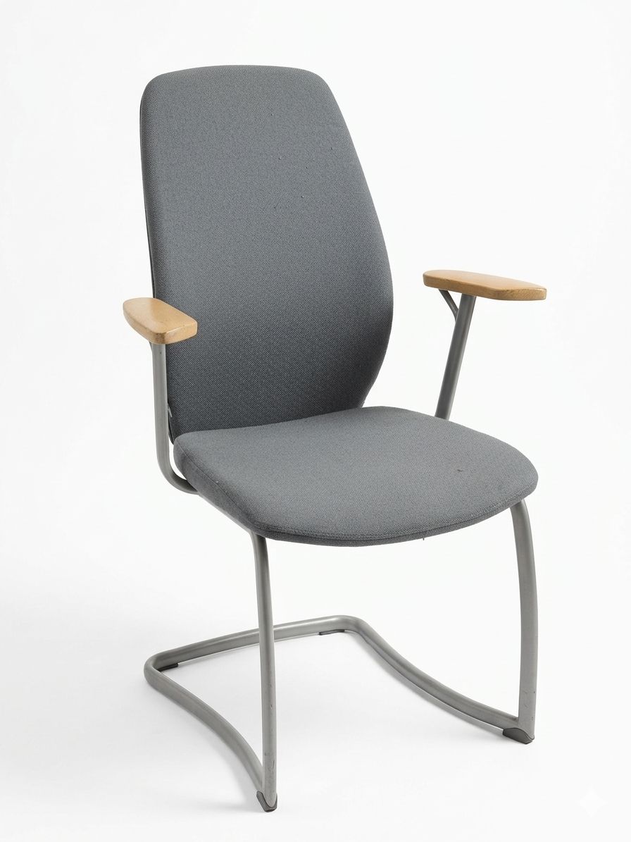 Chaise de bureau luge en tissu gris à accoudoirs en bois