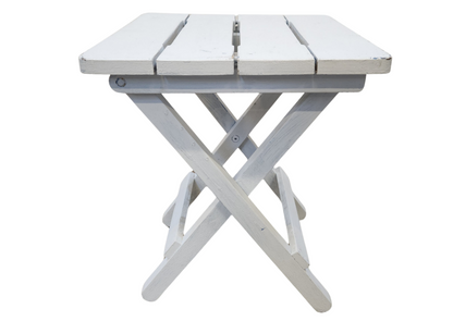 Tabouret pliant en bois peint blanc à lattes