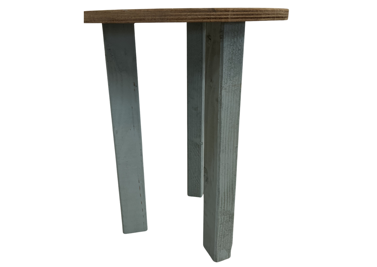 Tabouret en bois et métal gris