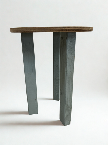 Tabouret en bois et métal gris