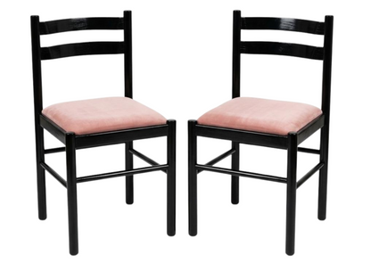 Paire de chaises en bois noir à assise en tissu rose
