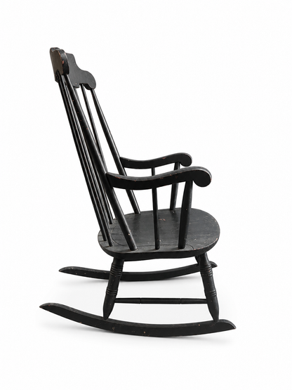Rocking-chair en bois noir à barreaux (H 103 cm)