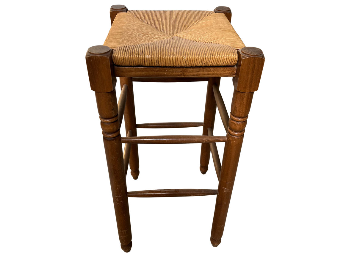 Tabouret de bar en bois à assise paillée