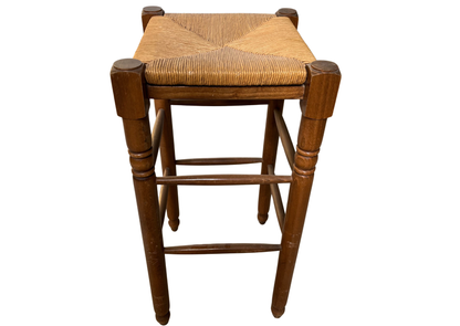 Tabouret de bar en bois à assise paillée