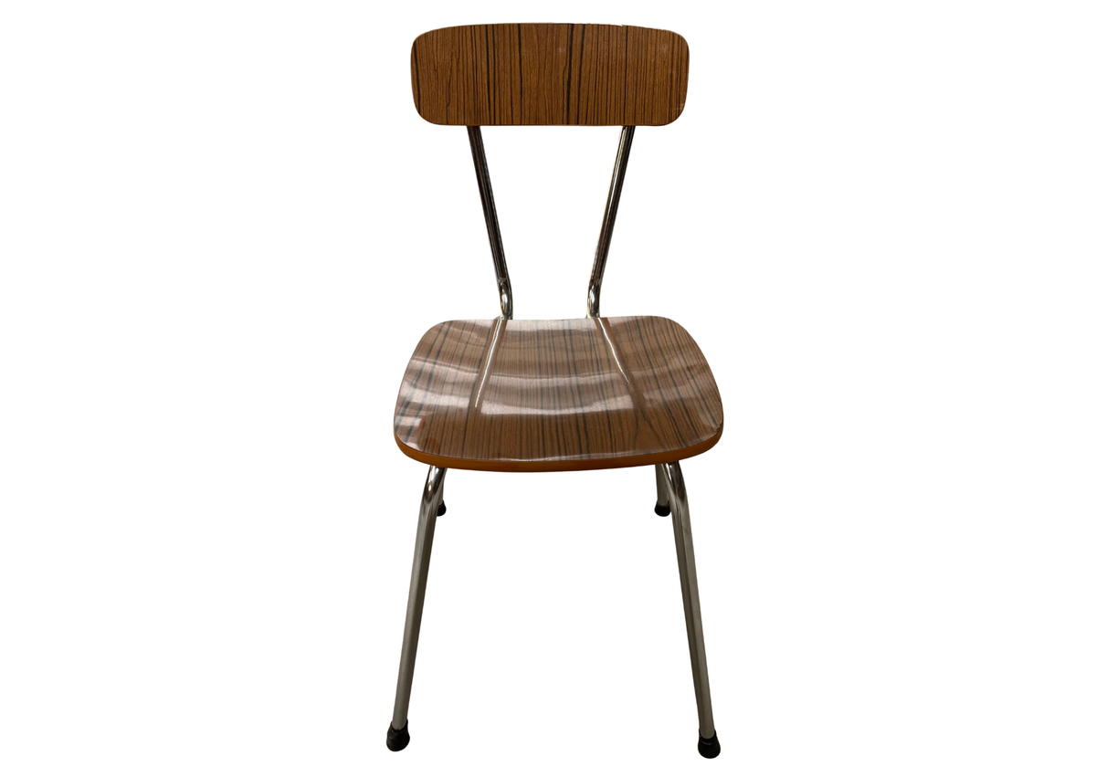 Chaise vintage en bois brun et métal chromé