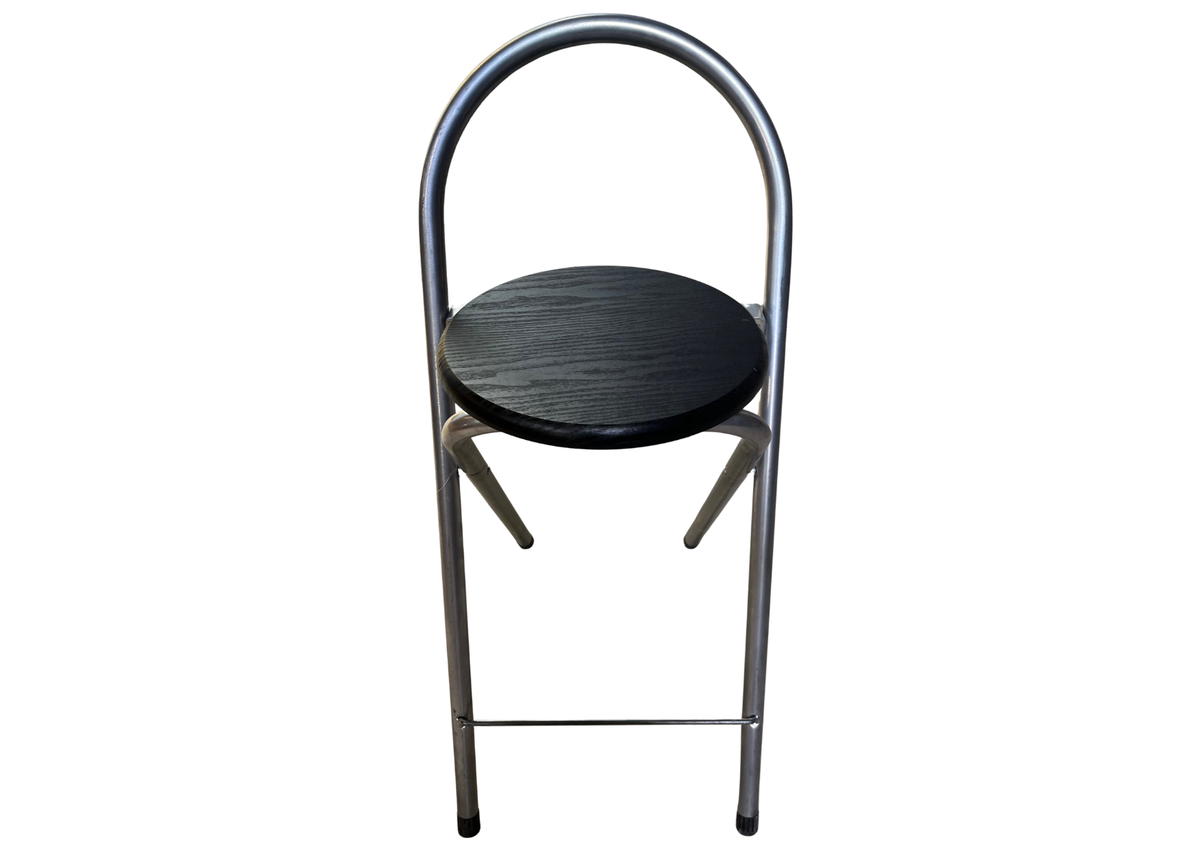 Tabouret à dossier arceau en métal chromé