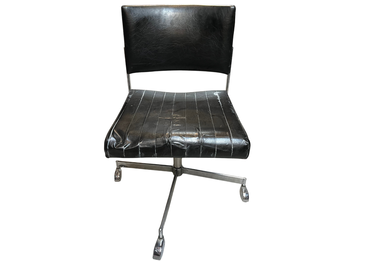 Chaise de bureau vintage en cuir noir et métal chromé